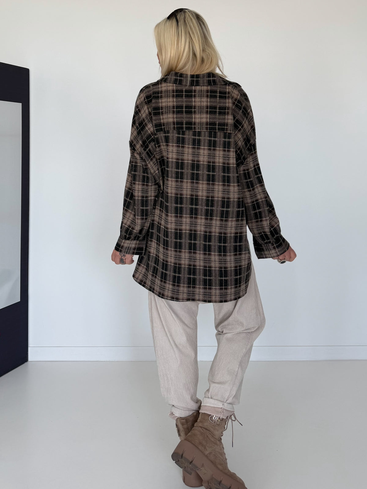 Oversized Flanellhemd im Karo-Look - mokka-beige-mehrfarbig