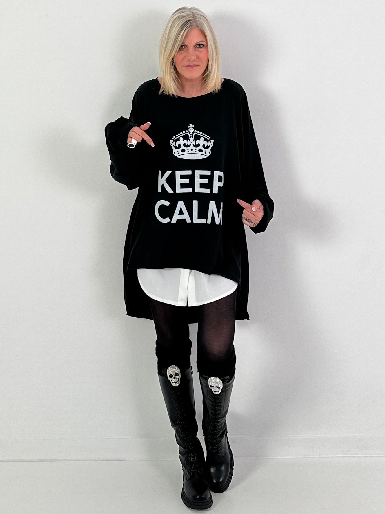 Oversized shirt model "KEEP CALM" - black