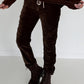 Hose in Knit-Look mit elastischem Bund - mokka