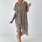Asymmetrische oversized Tunika mit Jeans Applikationen - taupe