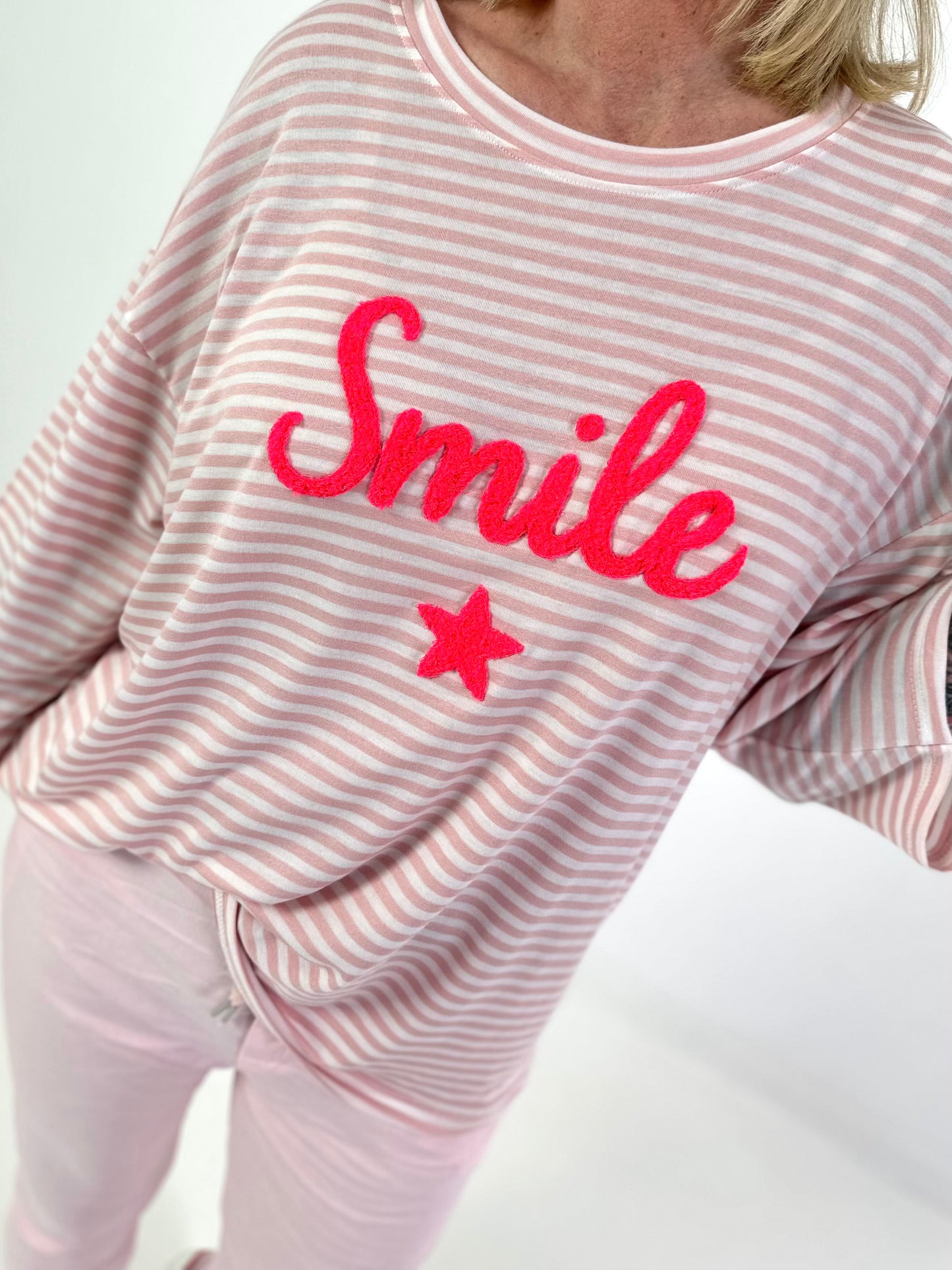 Shirt mit Streifen Smile - rosa-weiss