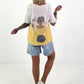 Fine knit T-shirt with print - white-yellow