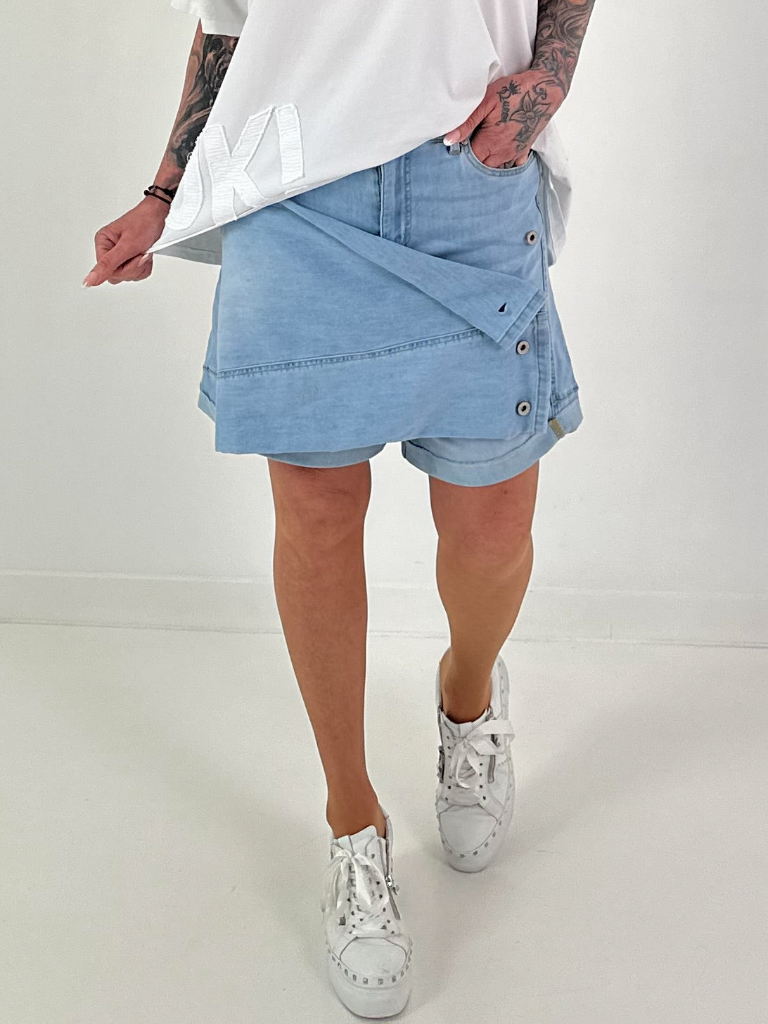 2-in-1 denim shorts - light-denim