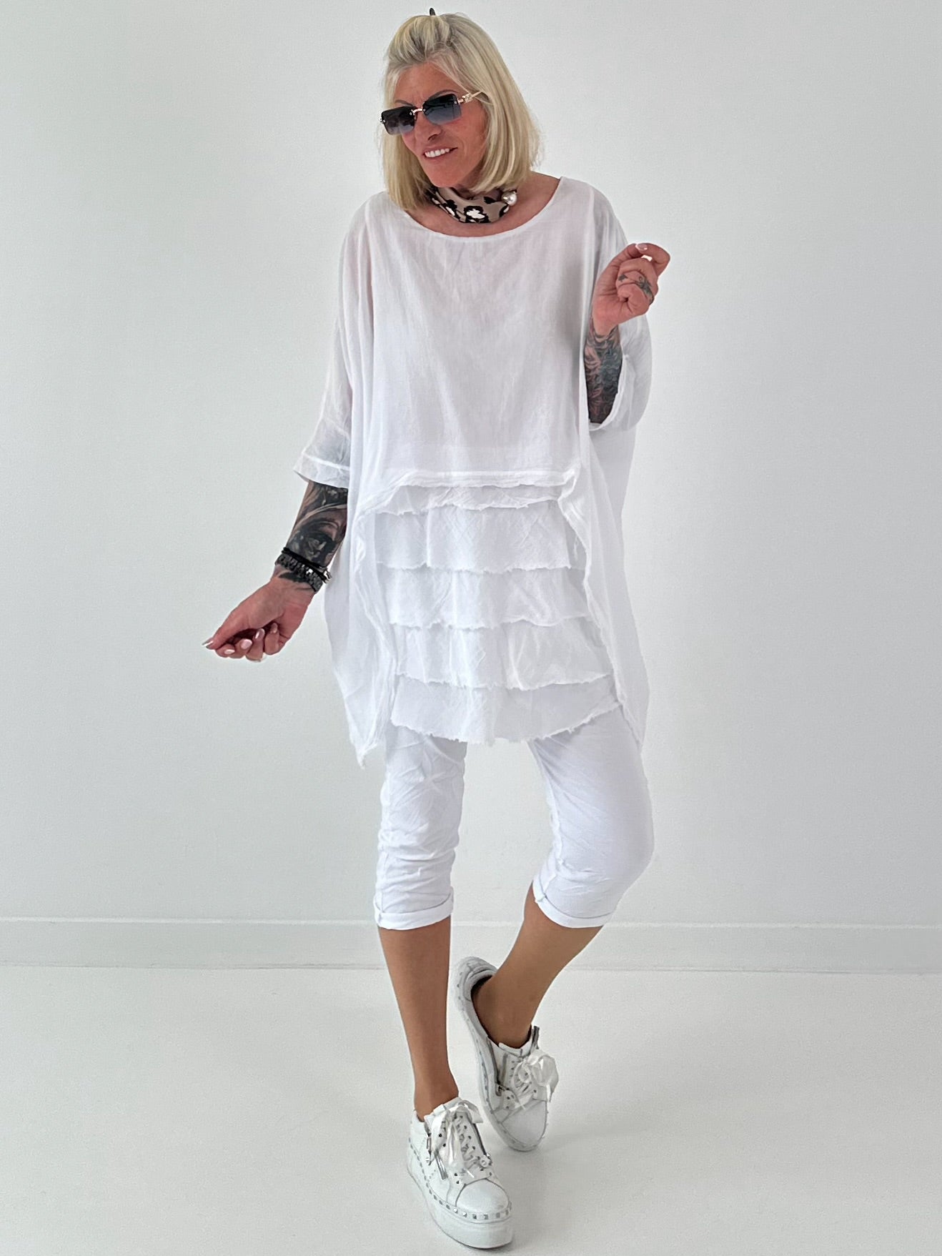 Tunika im Layer-Look - weiss