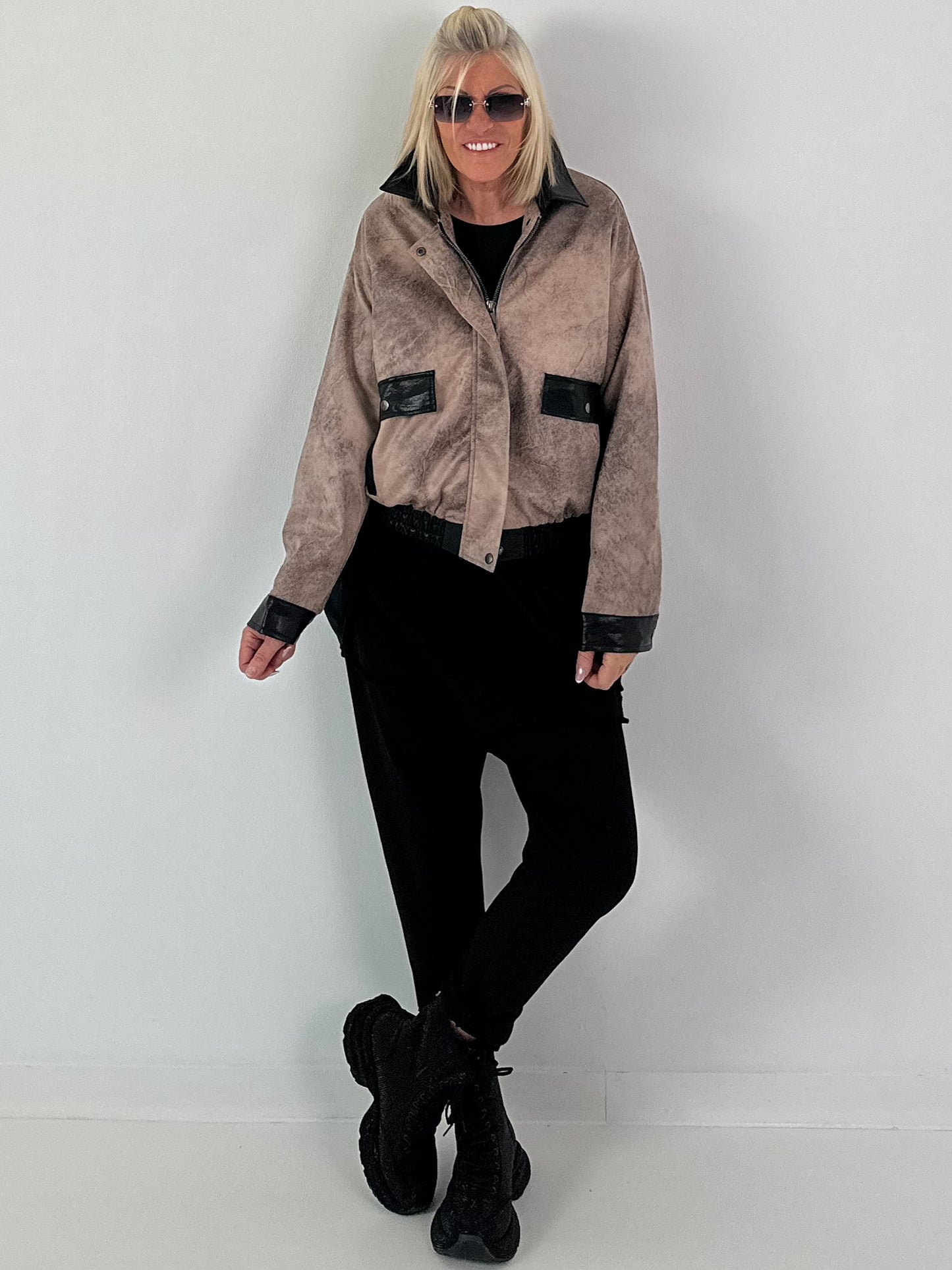 Vintage leather-look blouson jacket - taupe