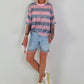 Pailletten Shirt mit Streifen - hellblau-rosa