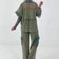 Ausgefallener Zweiteiler mit aufwendigen Denim Details- khaki