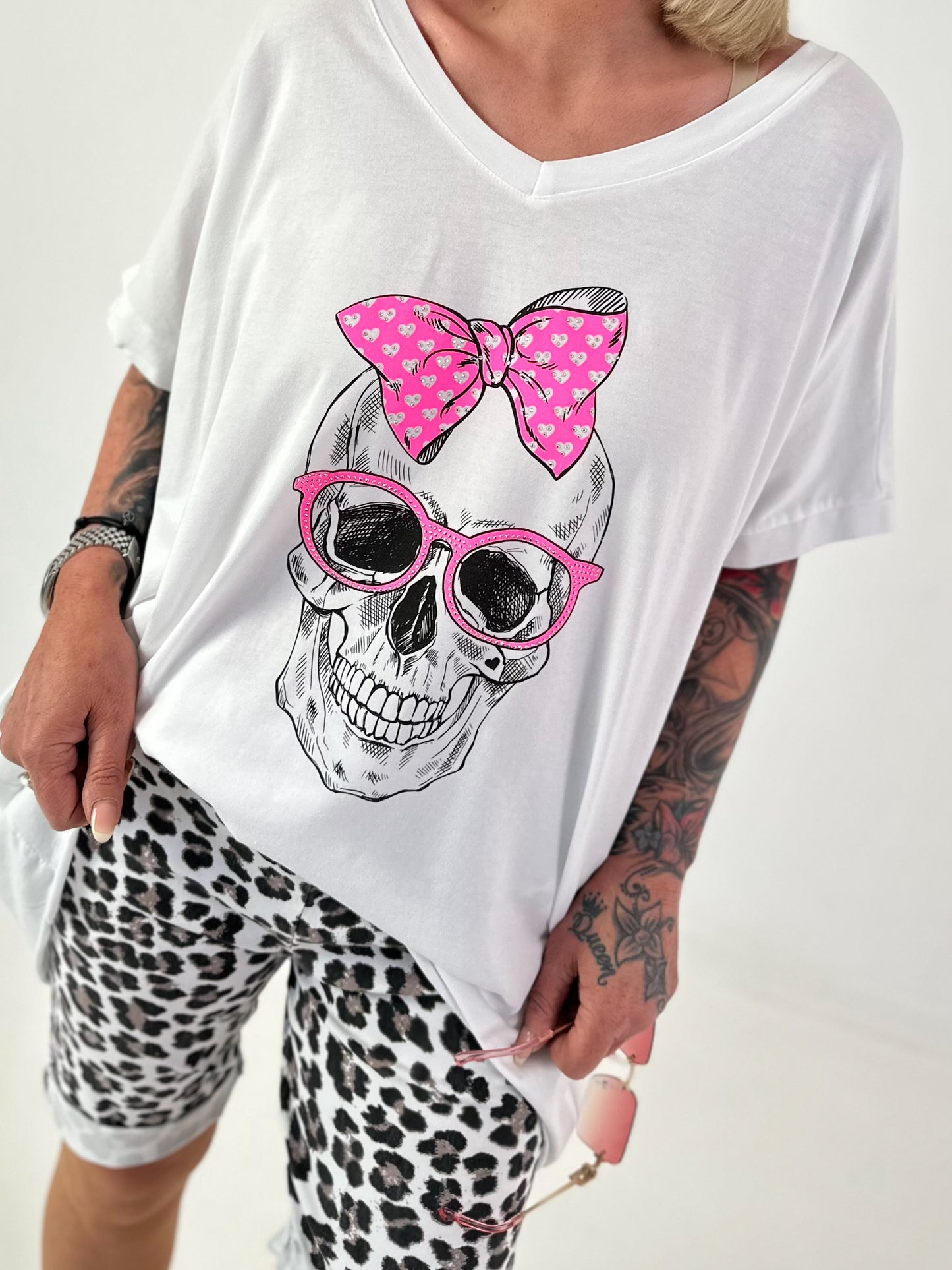 Oversized Shirt Skull - weiss