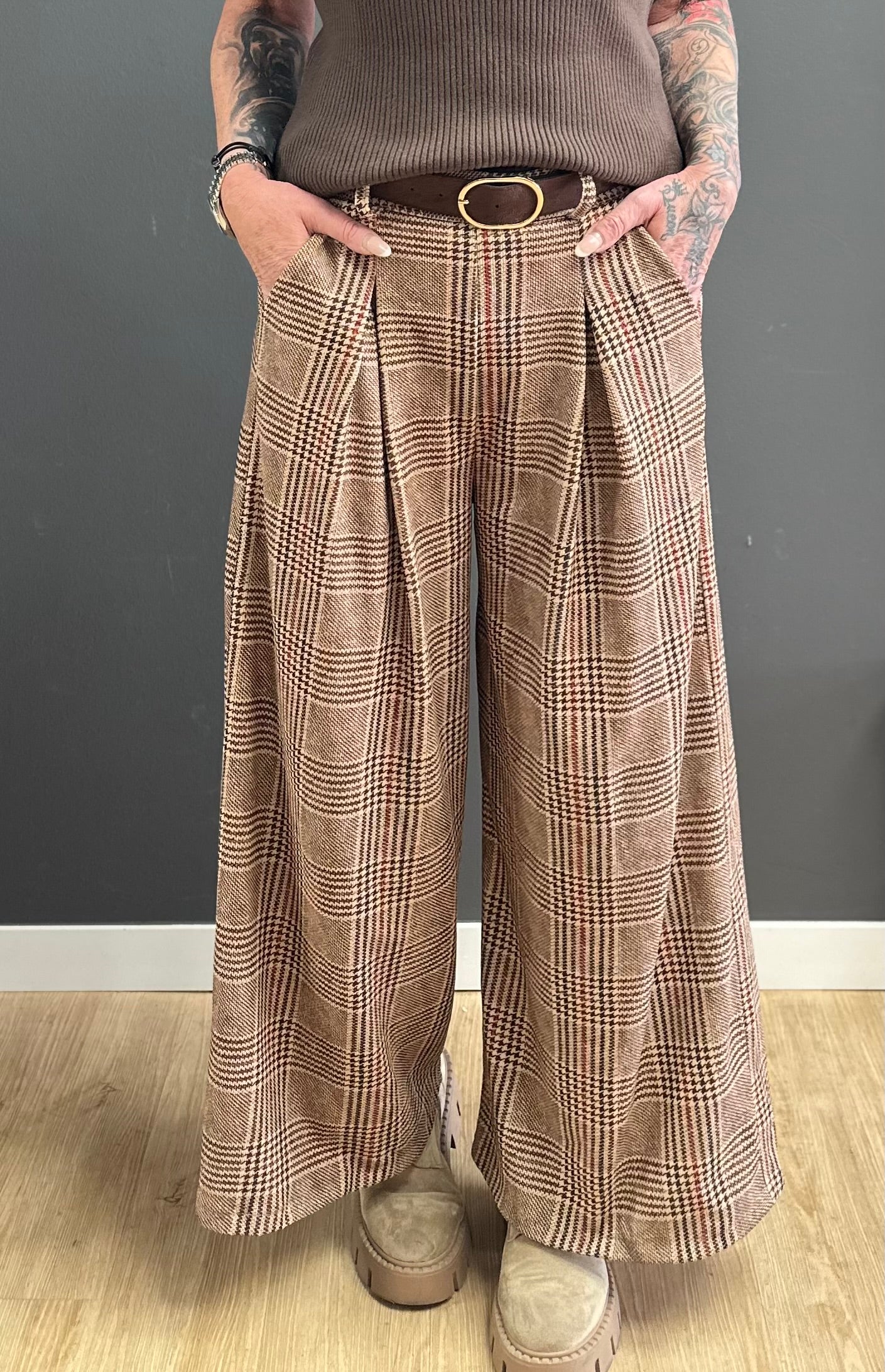 Checked Marlene trousers model "Check Class" - brown-multicoloured