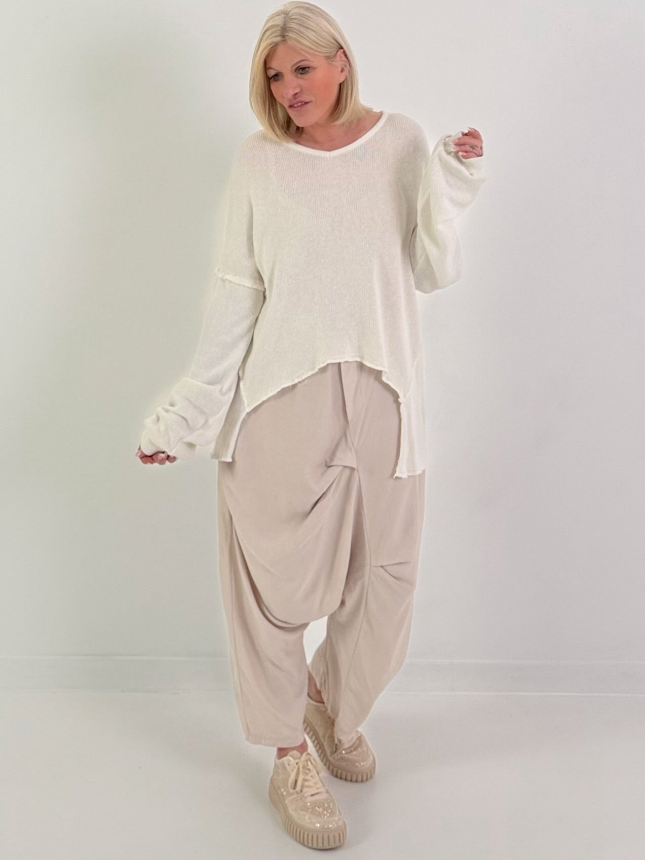 Oversized Strickpullover - weiss