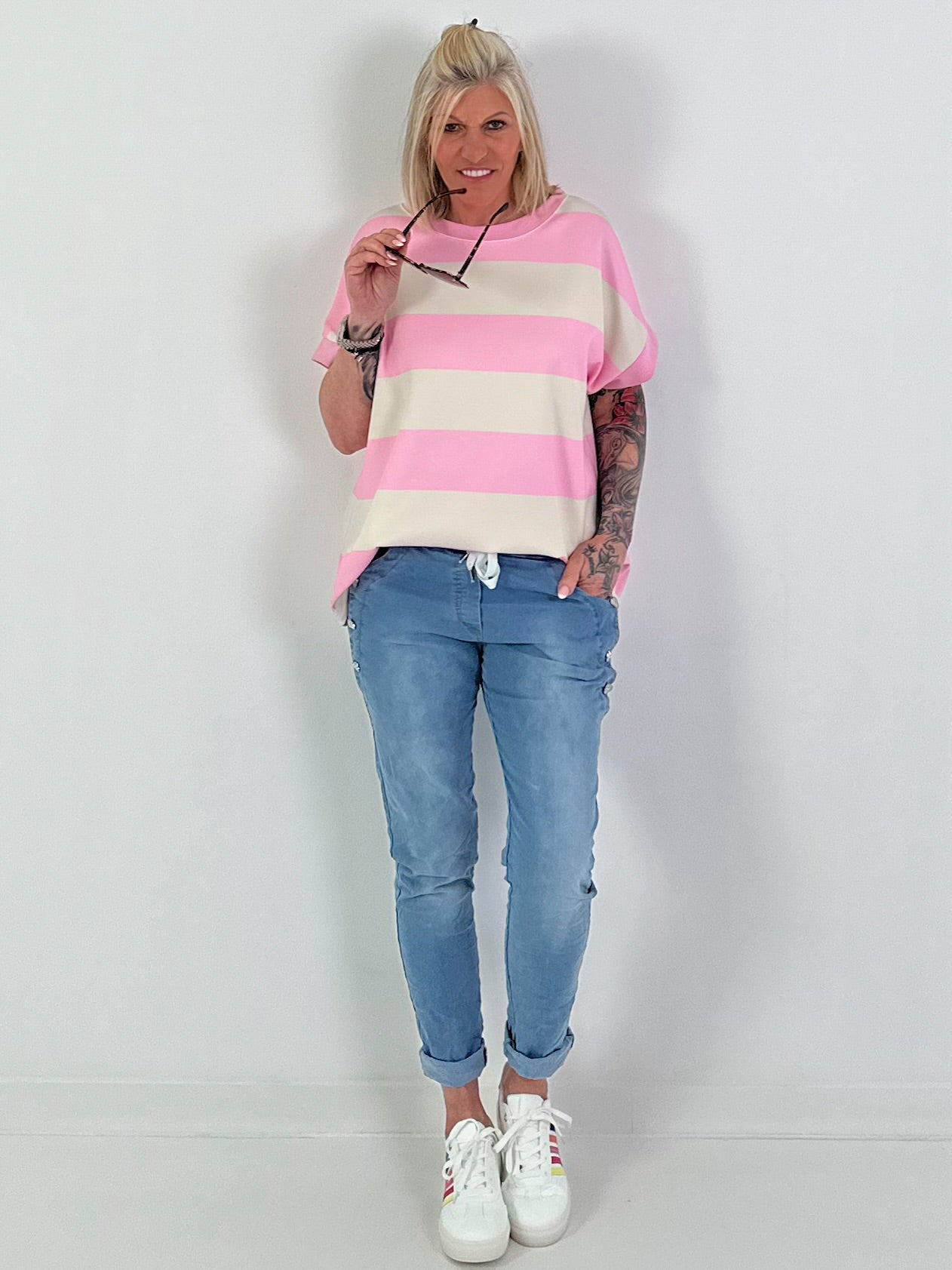 Striped Sweatshirt - beige-rose