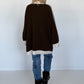 Oversized Long-Strickjacke mit Streifen - mokka-beige