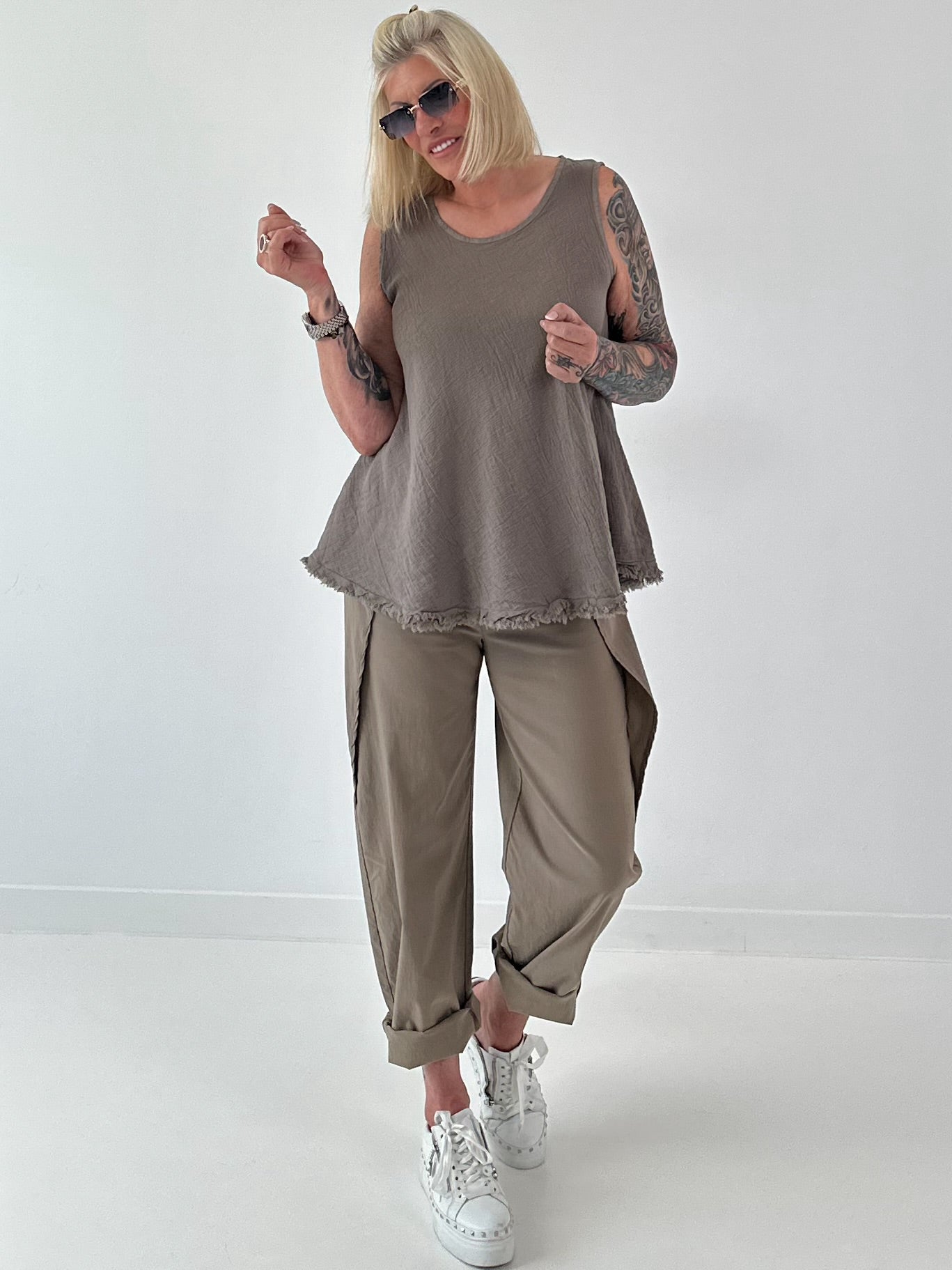 Grobes Leinen/Baumwoll Top - taupe