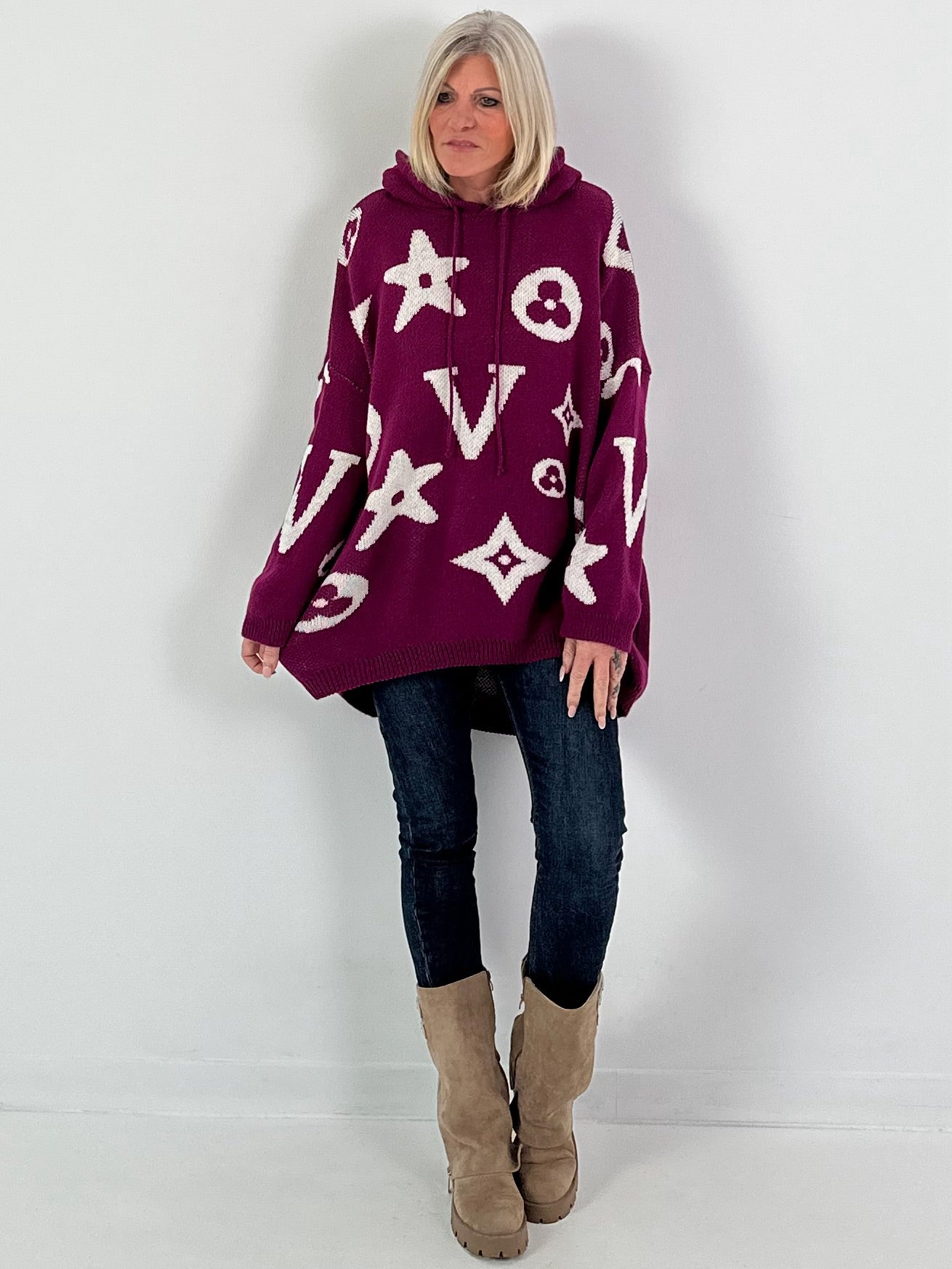 Strickpullover mit Kapuze Modell "Cozy Beam" - purple