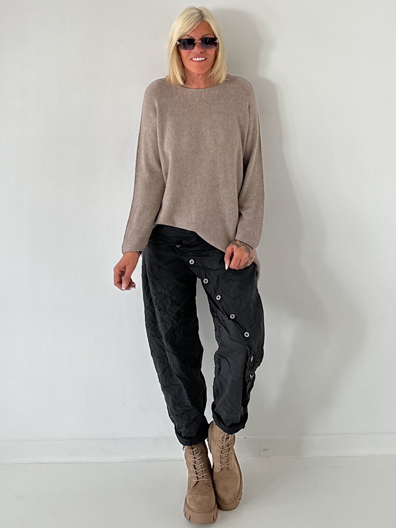 Weicher oversized Basic Pullover - taupe