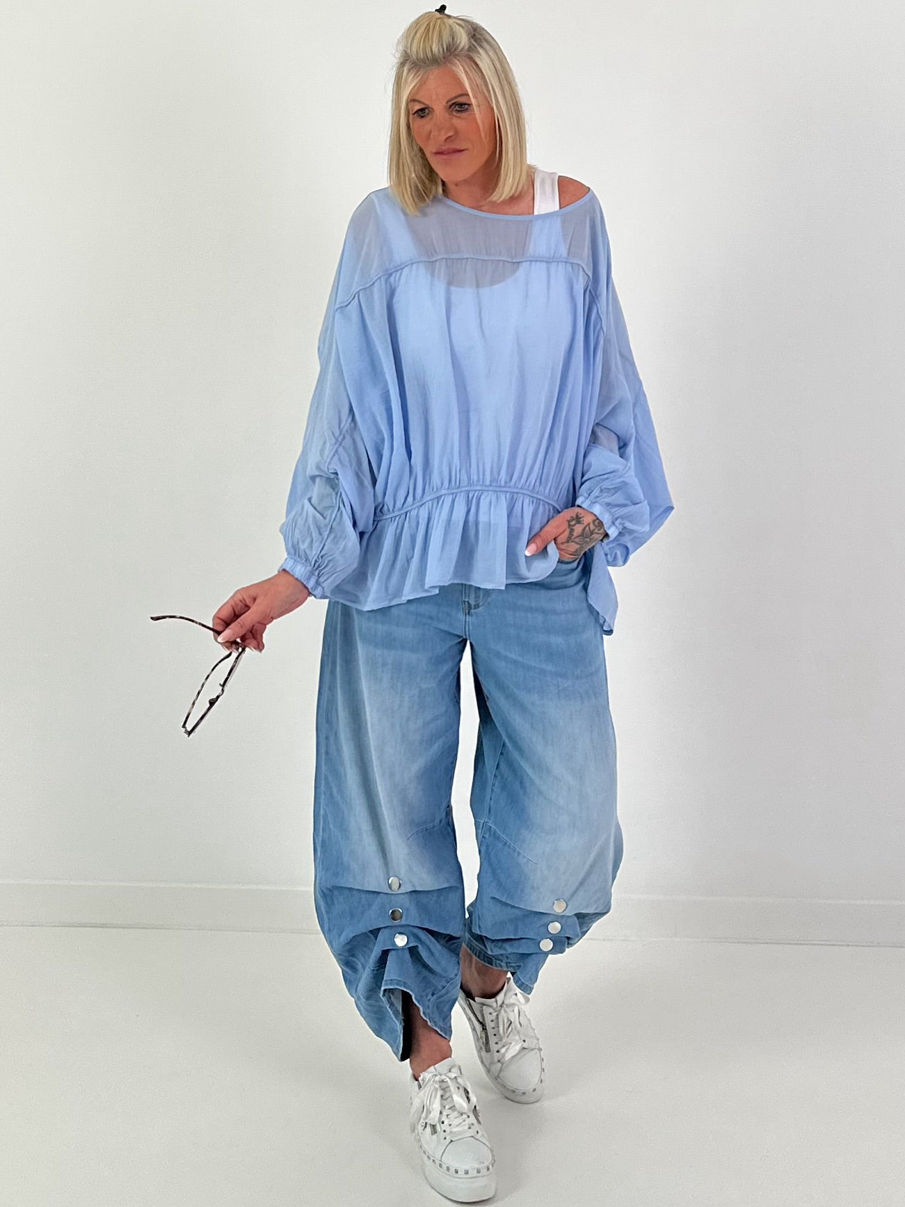 Tunic with Flounce Hem - Light Blue