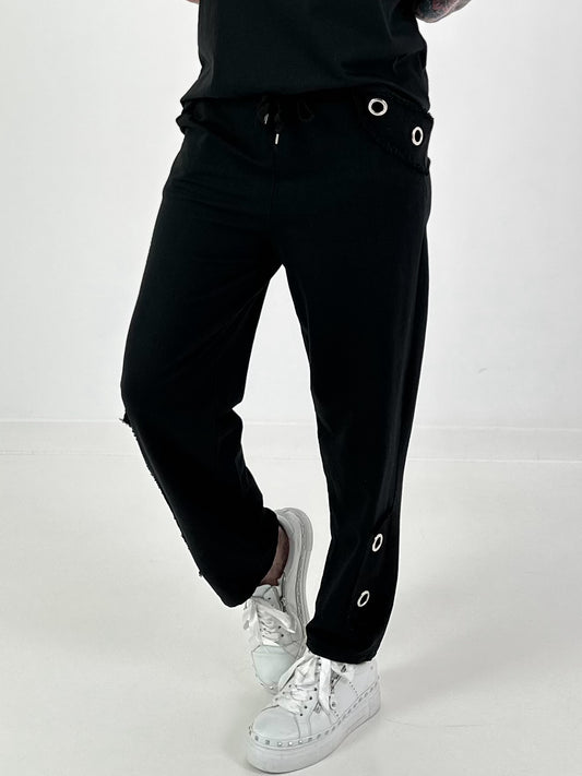 Sweatpants with Eyelets - Black