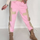 Sweathose im Materialmix - rosa-beige