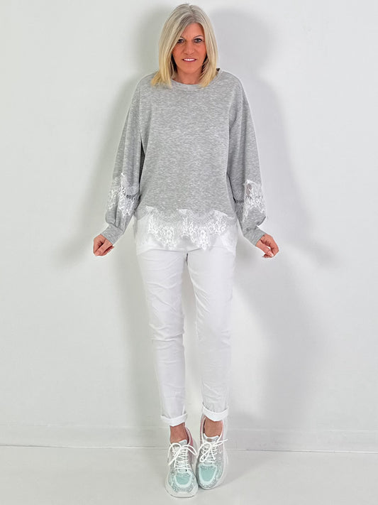 Sweatshirt Modell "Lace Whisper" - grau