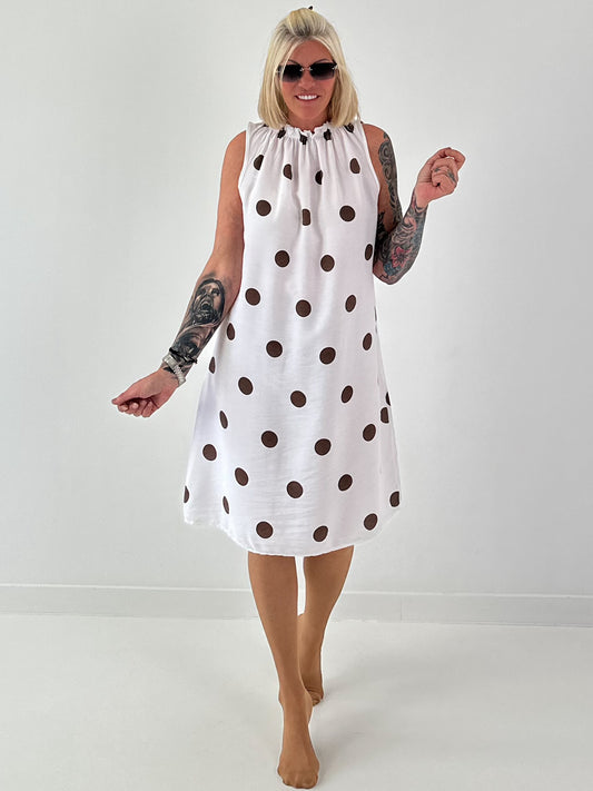Tupfen Kleid mit Rüschenkragen - weiss