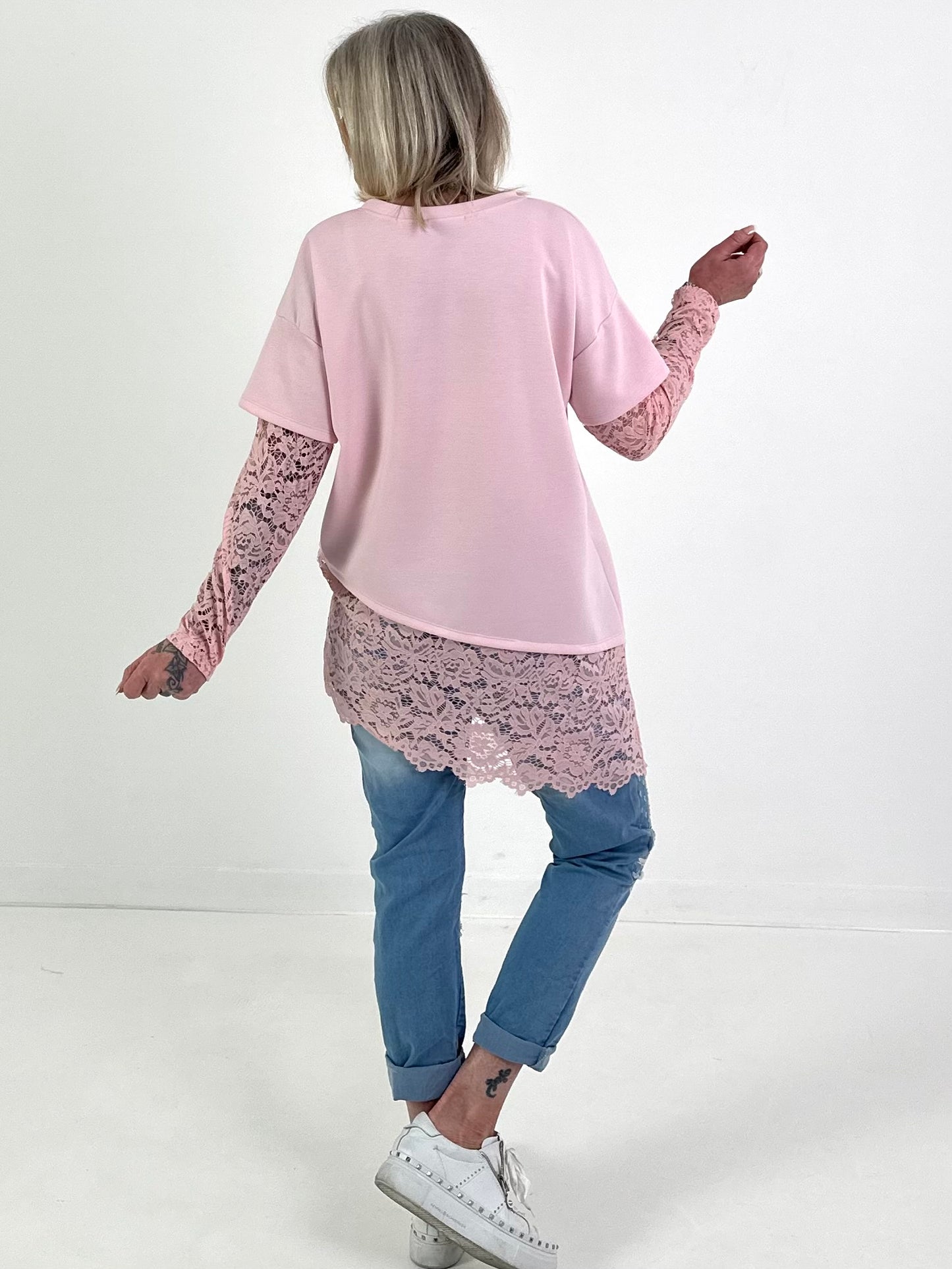 Trui met kanten mouwen - roze