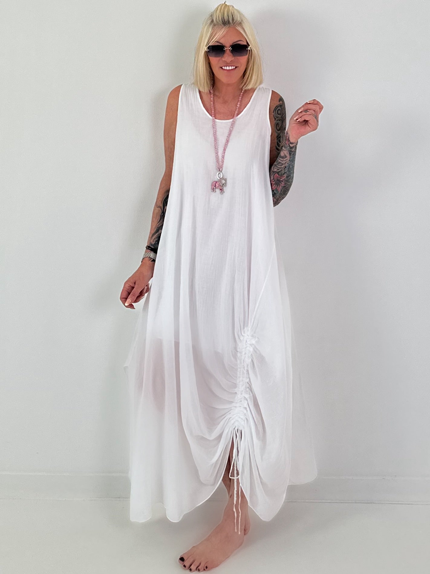 Sommerkleid mit Raff-Detail - weiss