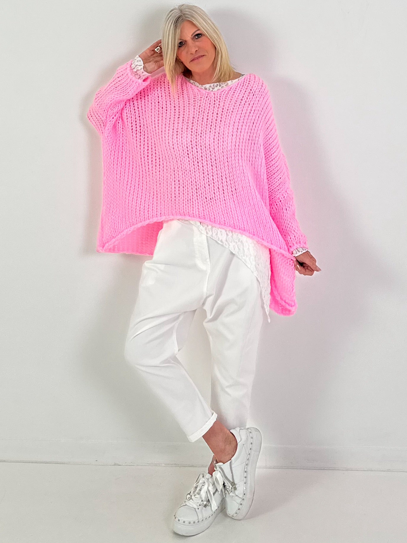 Grobstrickpullover Modell "Mellow-Mix" - rosa