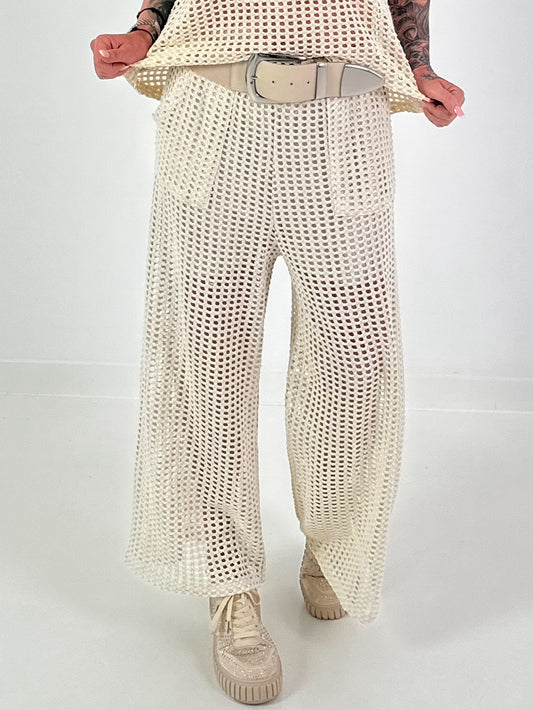 Crochet trousers with lurex - beige