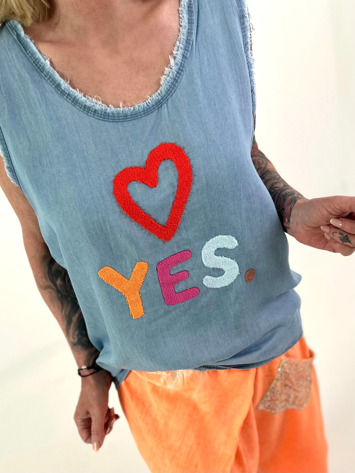 Jeans Top Yes mit Fransen - blau