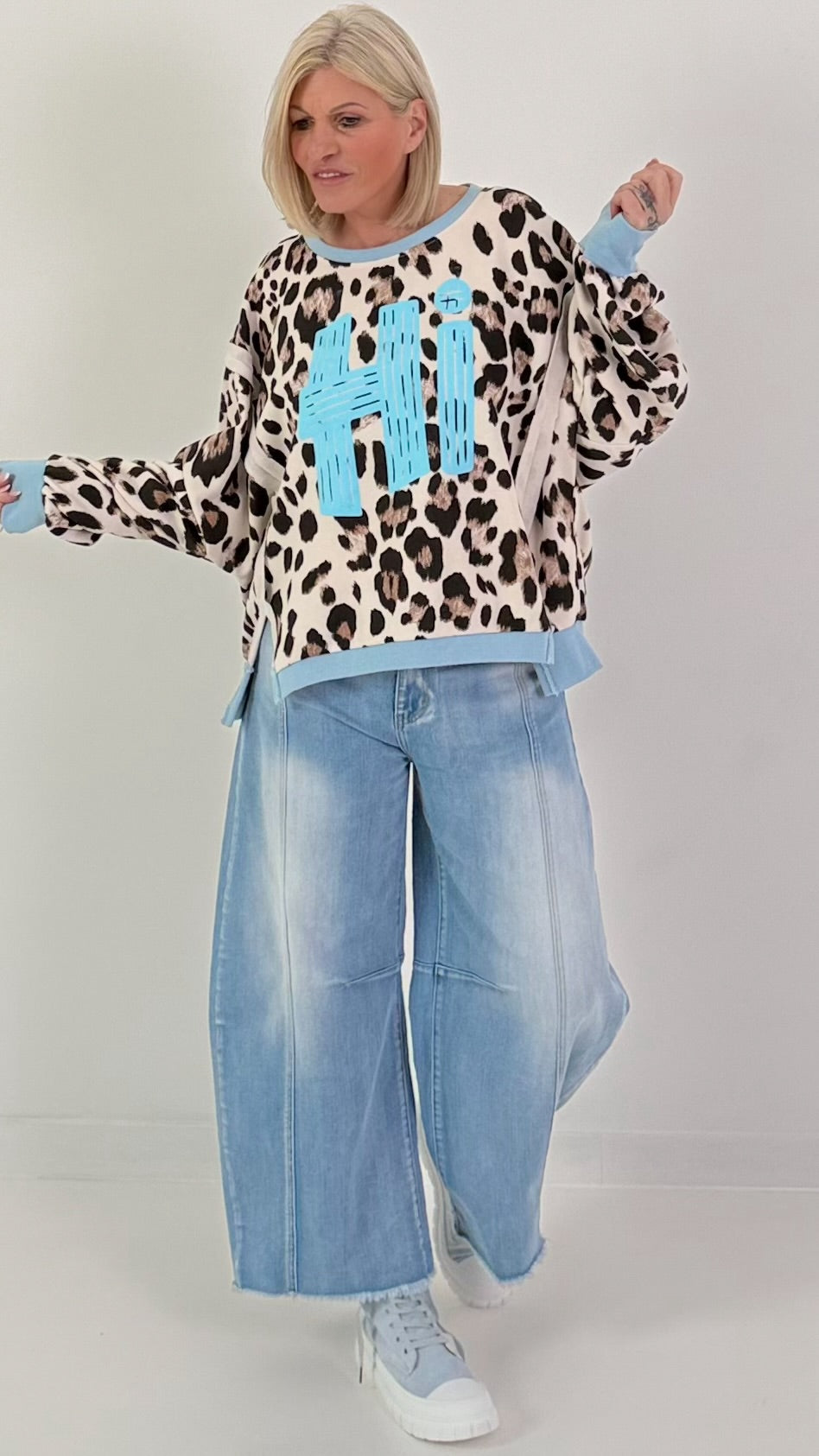 Oversized trui Leo Hi - beige-lichtblauw