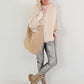 Genuine leather bag with elaborate details - beige