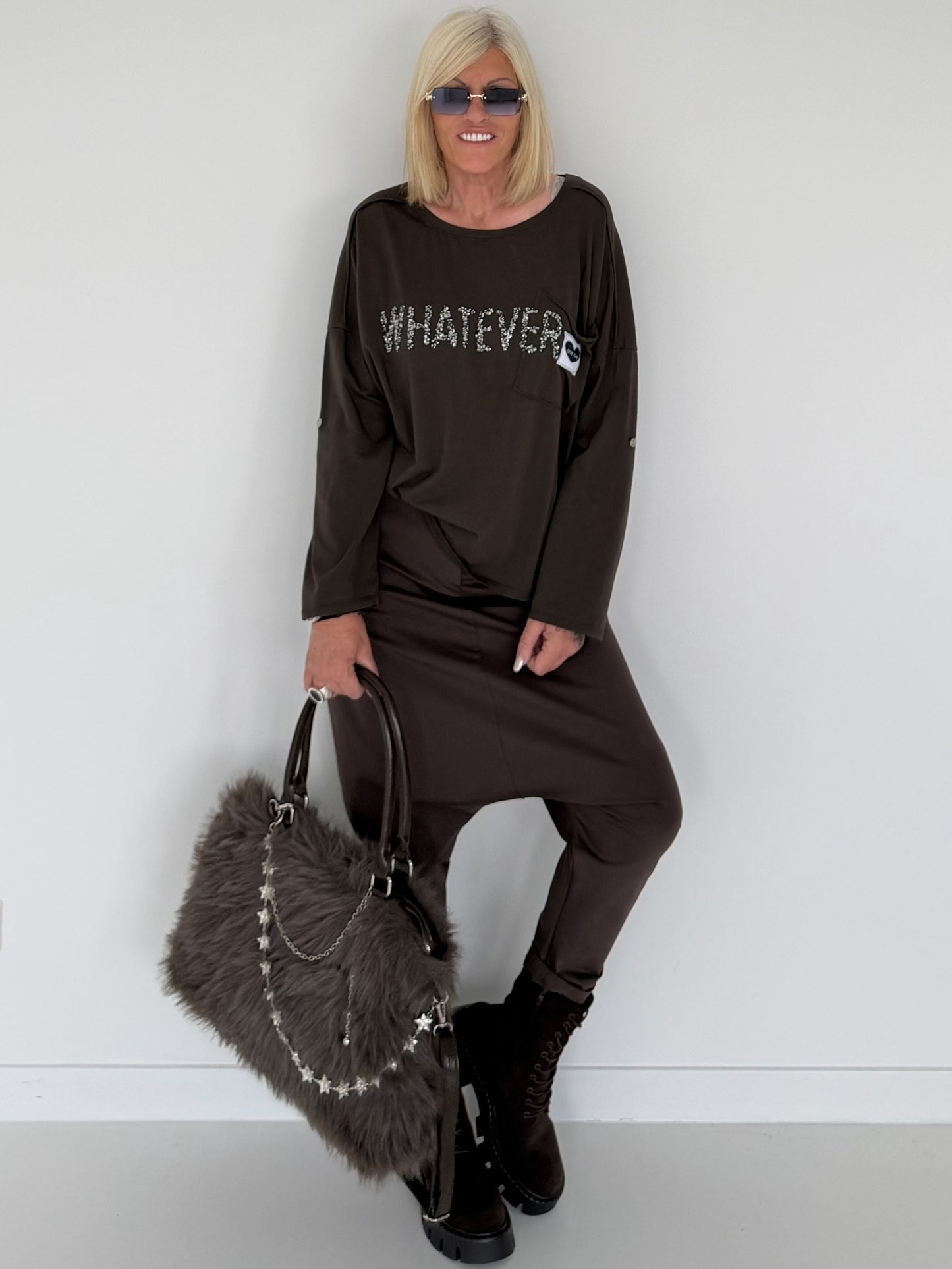 Sweater Whatever mit Strass-Details - mokka