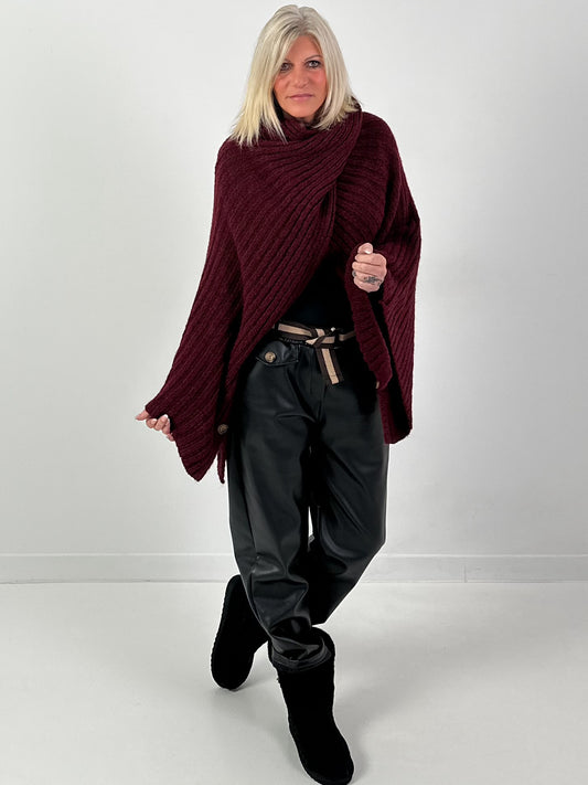 Poncho Pullover Modell "Seelenwärmer" - bordeaux
