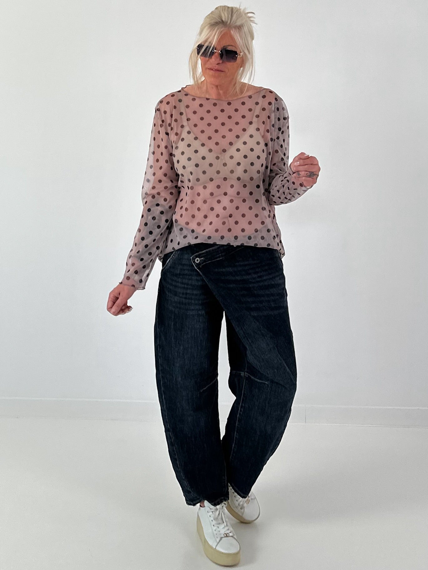 Mesh Shirt mit Punkten - taupe