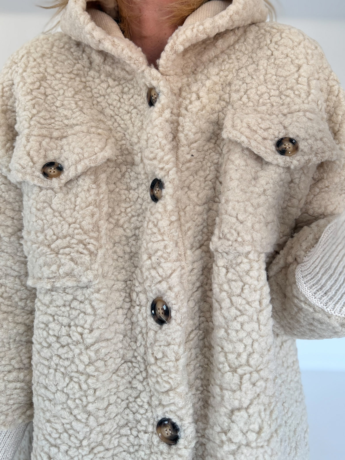 Teddymantel met mouwen met omslag - beige