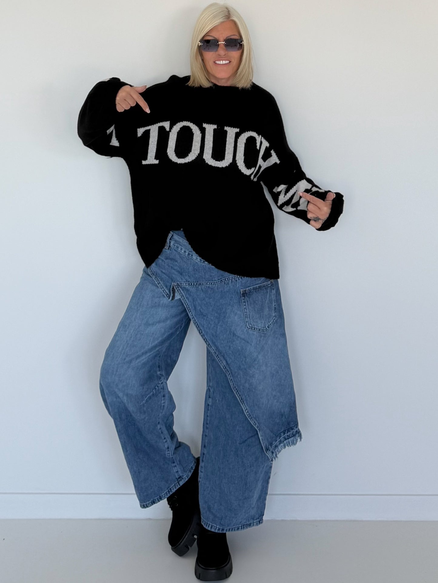 Oversized Strickpullover Dont Touch Me - schwarz-weiss