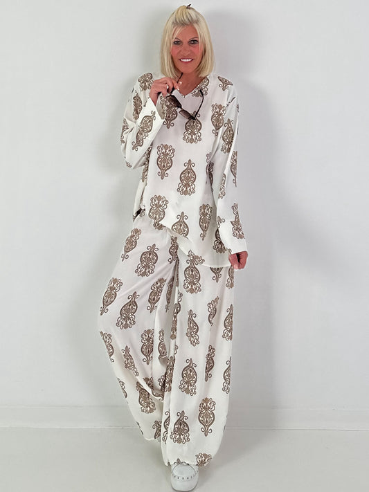 Zweiteiler mit Ornament Print - taupe-creme