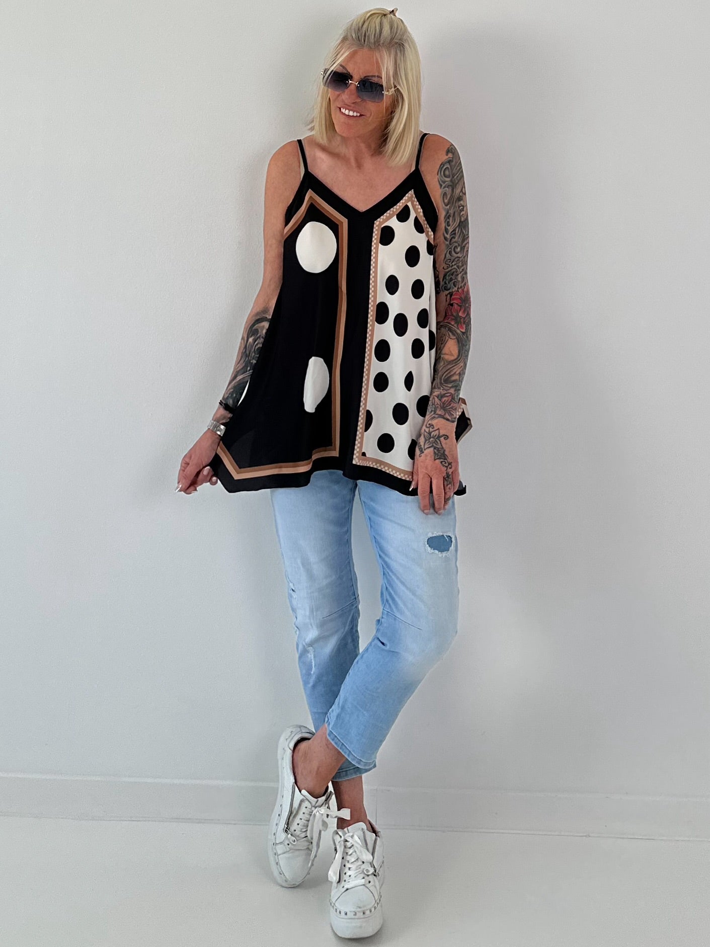 Airy patterned top - black - multi-coloured