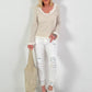 Blouse met kanten ruches - beige
