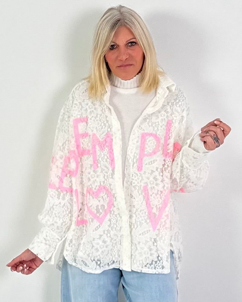 Spitzenbluse Modell "Semple Love" - weiss-rosa