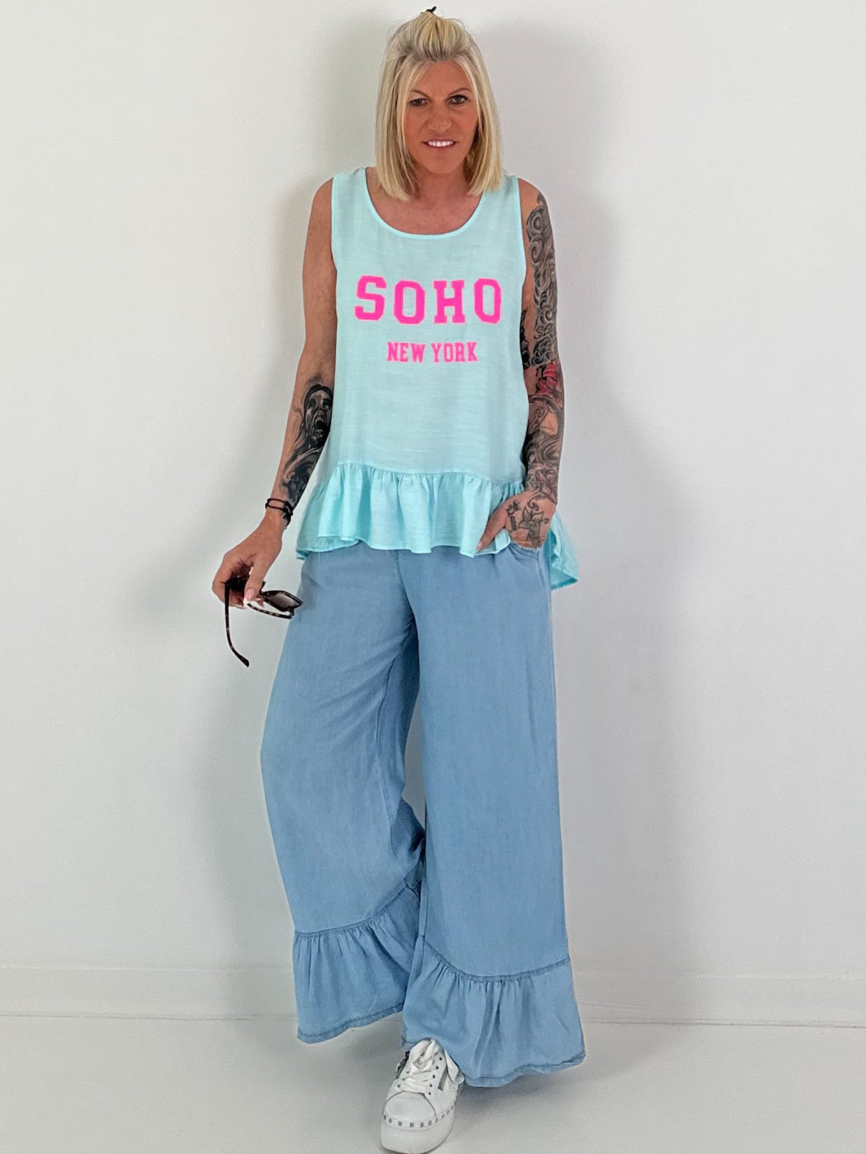 SOHO Top with Flounce - turquoise