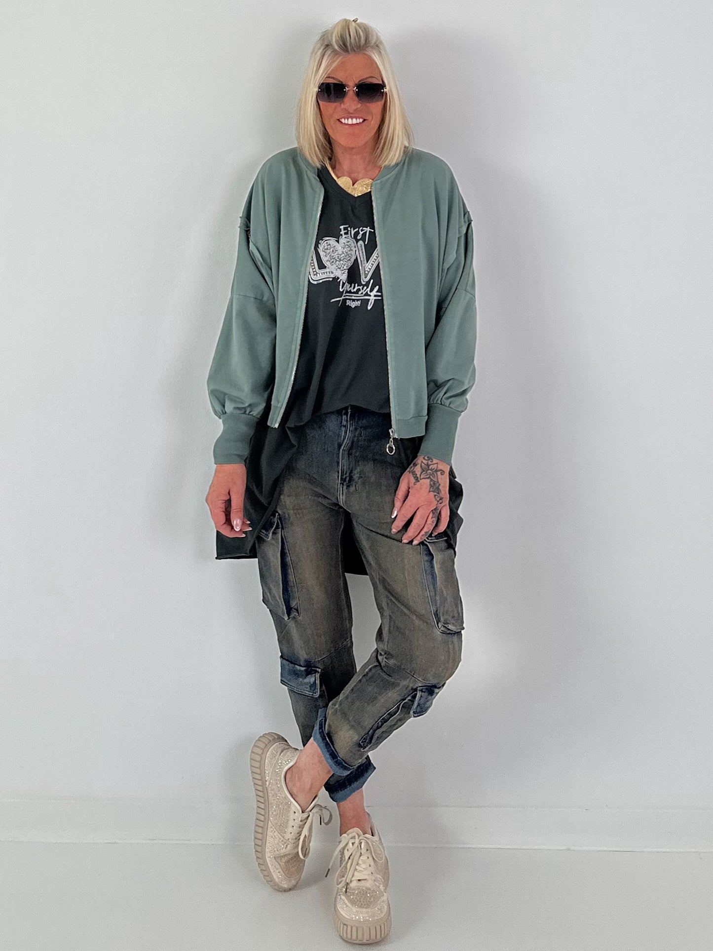 T-Shirt mit Strassdetail - anthrazit