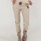 Vegan leather trousers with patch - beige