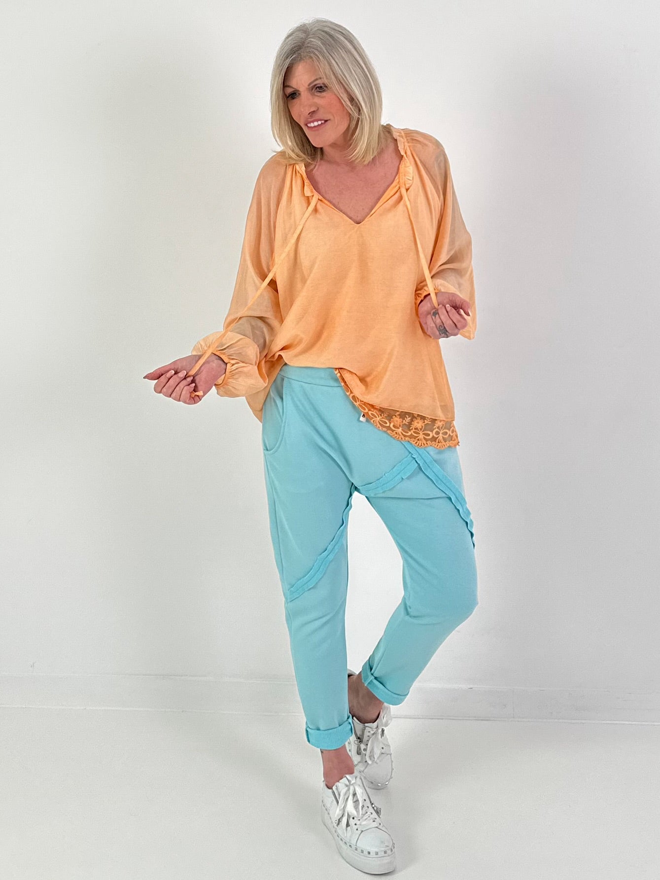Tunic with lace hem - apricot