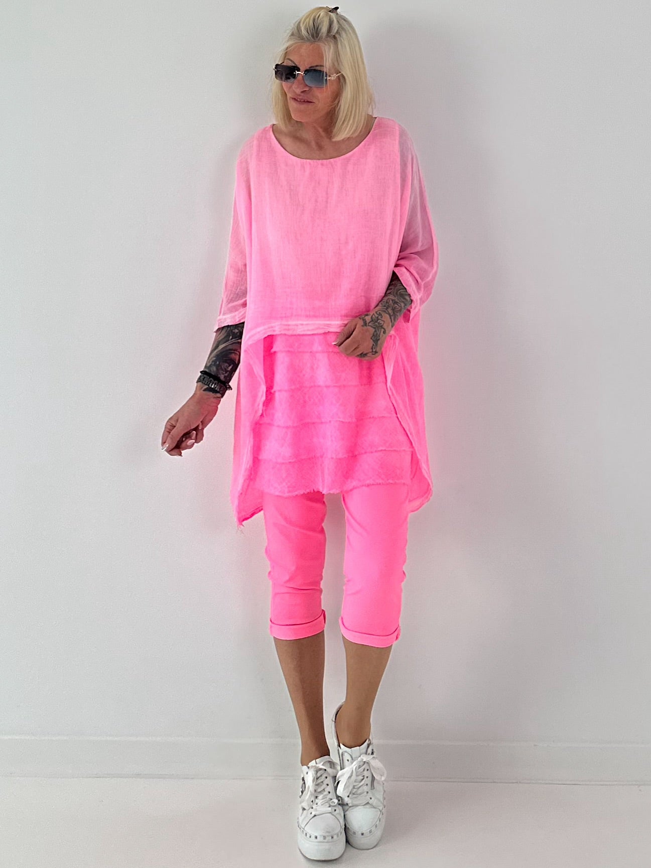 Tunika im Layer-Look - neonpink