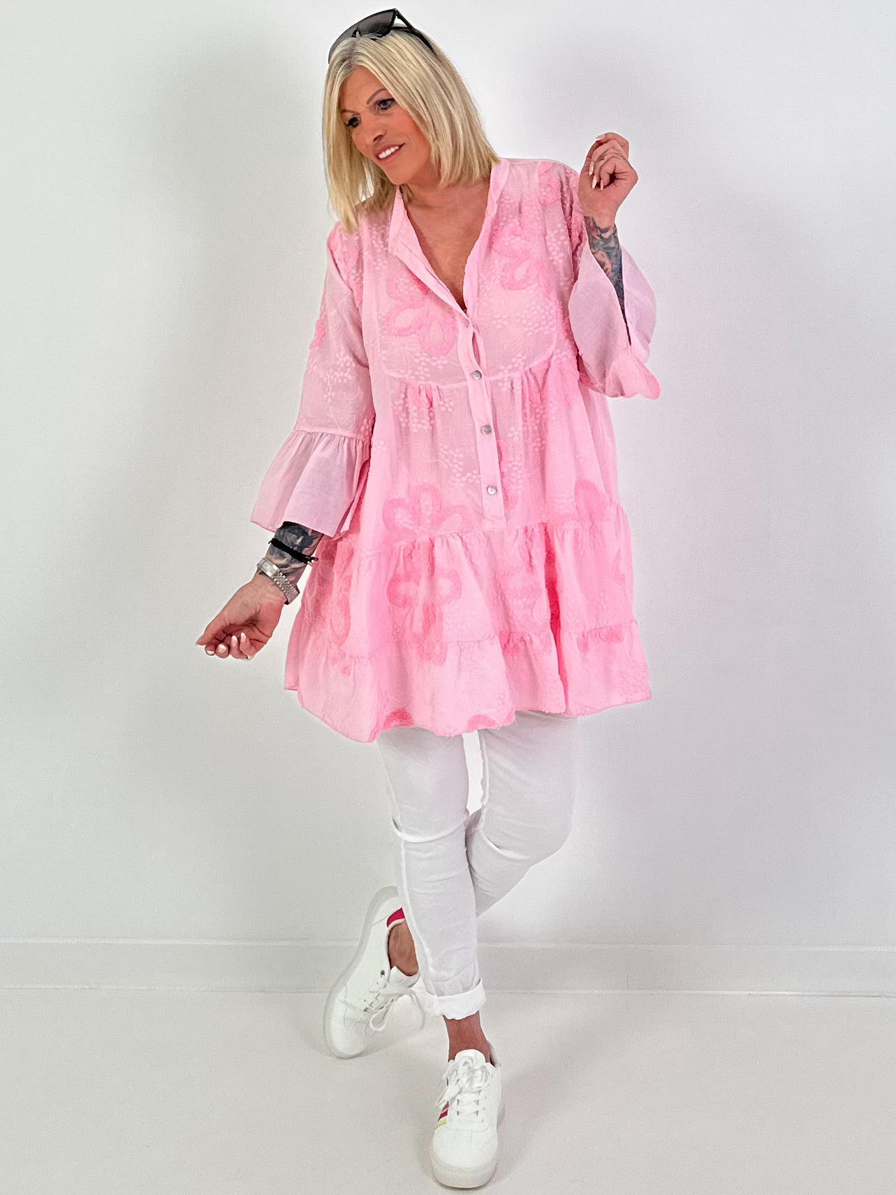 Tunika/Kleid mit Frotte-Applikation - rosa