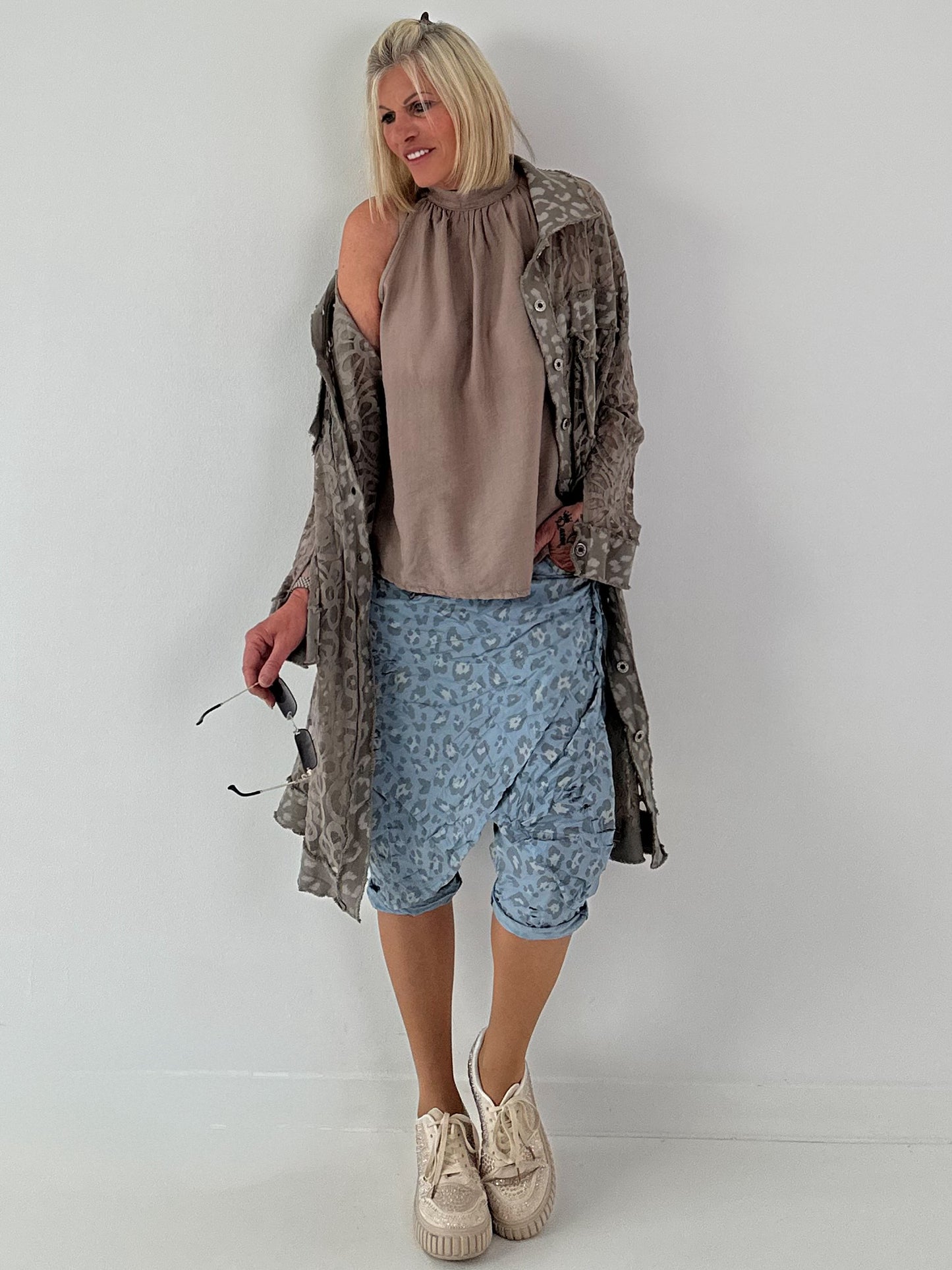 Stylische Hose mit Überwurf im Knit-Look - jeansblau