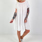 Dress with short sleeves and flounce - white