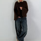 Weicher Pullover mit stylischen Trompetenärmeln - mokka