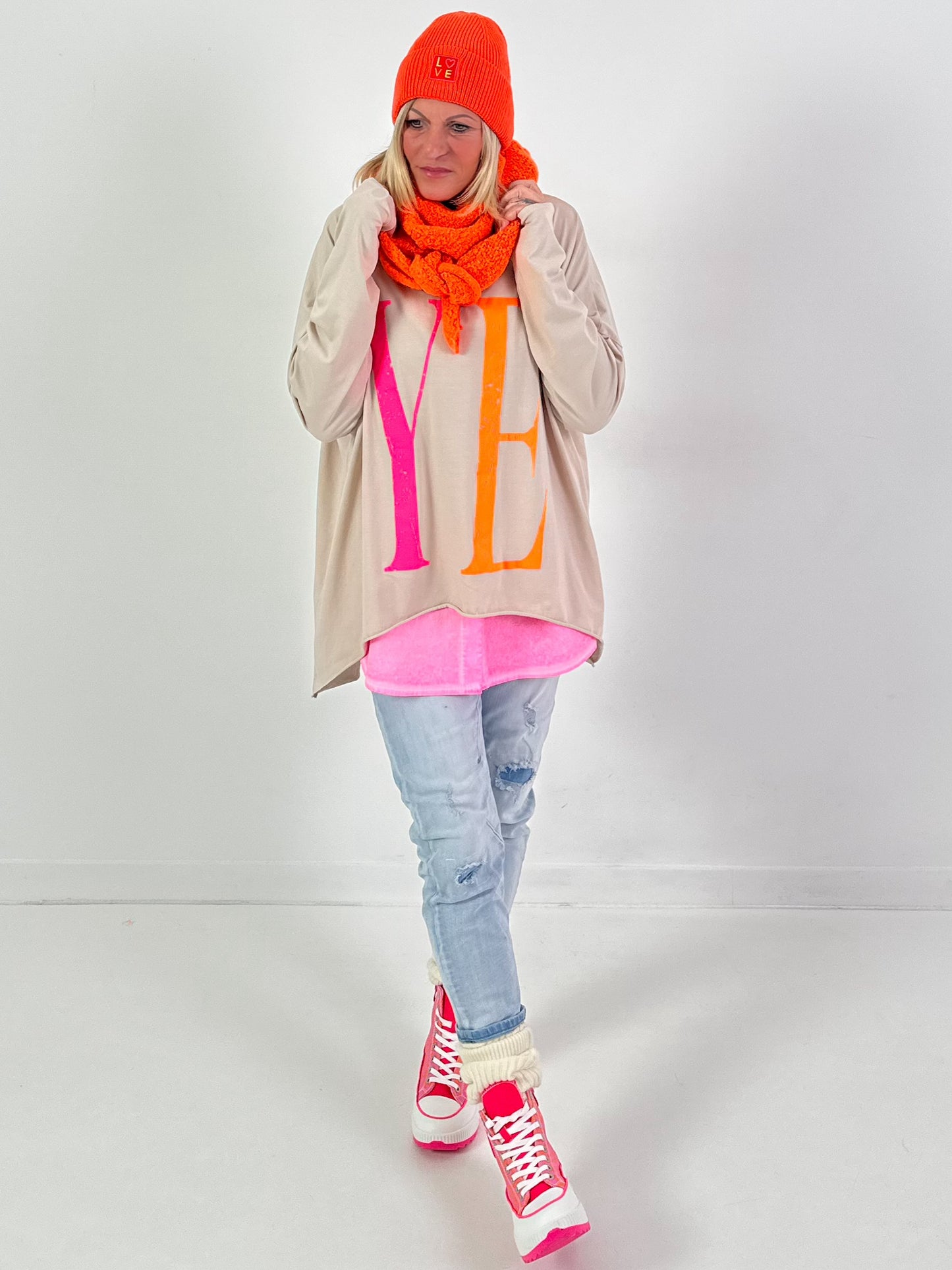 Oversized shirt model “YEAH” - beige